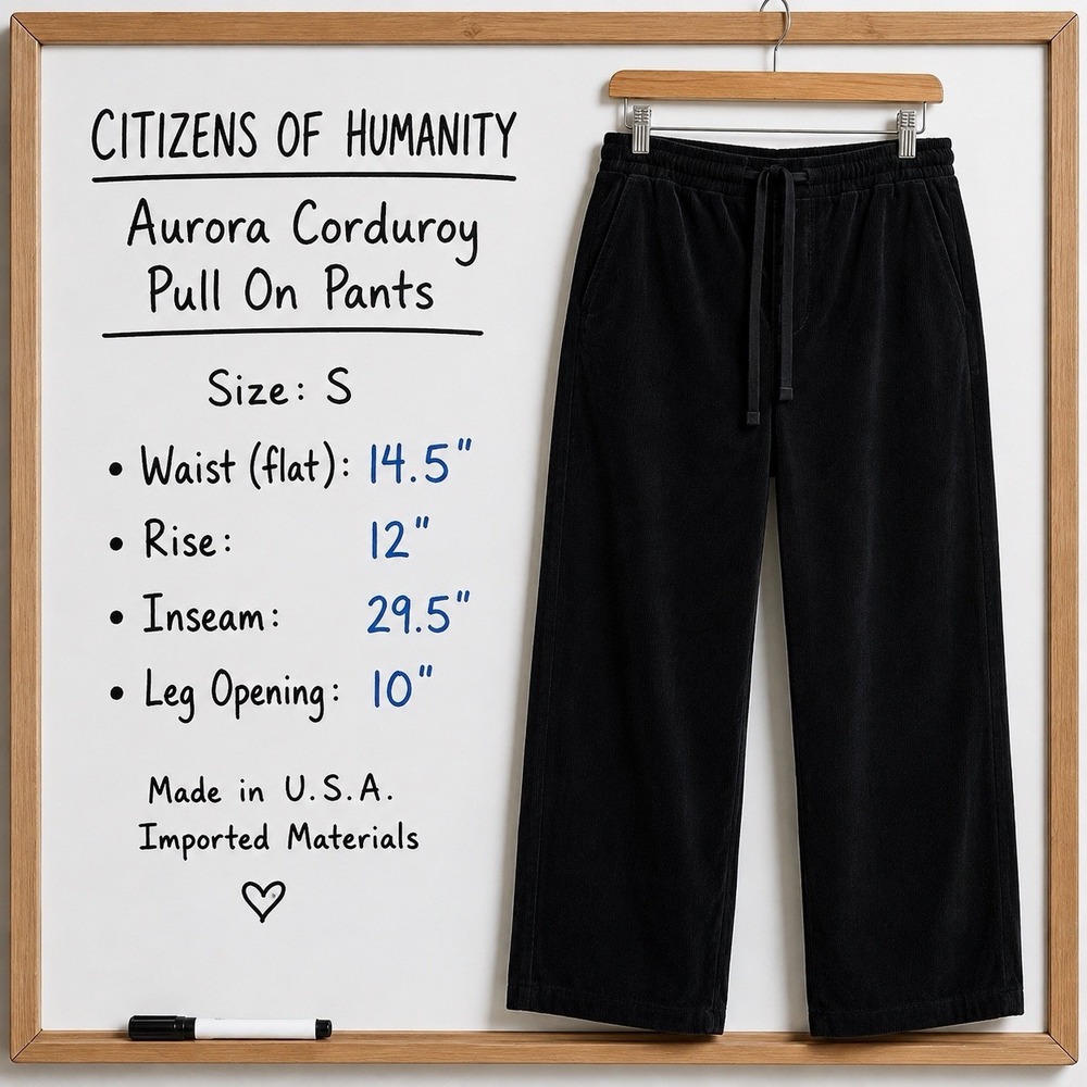 Citizens of Humanity Aurora Corduroy Pull On Wide Leg Pants Black S USA - Picture 8 of 9
